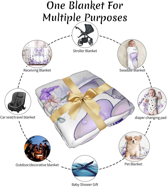 Personalized Baby Blanket with Name, Custom Baby Blanket for Kids Soft Flanne Blankets in Easter Personalized Baby Gifts for Infant Newborn Shower (Purple)