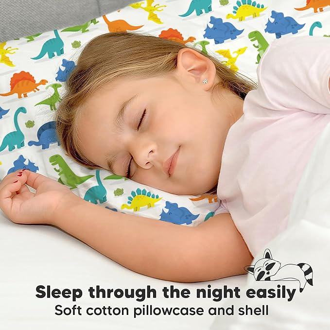 Toddler Pillow with Pillowcase - 13x18 My Little Dreamy Kids Travel Bed Pillows for Sleeping, Organic Cotton Small Pillowcase, Soft & Breathable, Machine Washable, Toddlers 2-5 Years Old (Happy Dino)