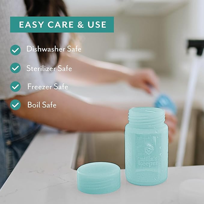 Mila's Keeper Premium Silicone Breast Milk Storage Bottles, for Pumping, Storing and Feeding, Fits Leading Pumps and Nipples, 6 oz Silicone Milk Storage Containers, Wide Neck Ocean Mist, Set of 3