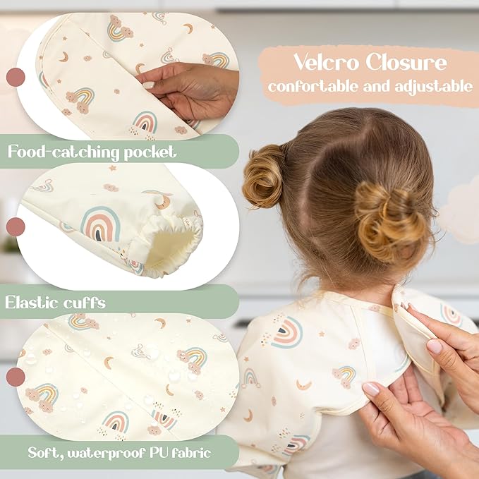 Baby Coverall Bib - Waterpoof Bib with sleeves - Smock Bibs for Babies - Bibs for Toddlers 1-3 years