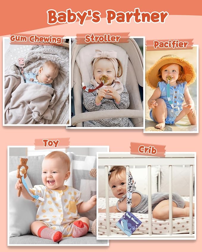 Babygoal Pacifier Clips 8 Pack, Pacifier Holder Clips for Baby Boys and Girls Fits for Most Pacifier, Binkie Styles & Baby Teethers & Toys and Gift-Neutral Color 8PS46-B