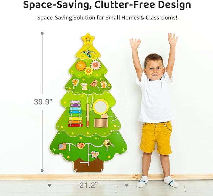 OOOK Tree Wall Busy Board Panel, Montessori Sensory Toy, Toddler Learning Activity Center, Toddler Learning Activity Center, Interactive Toys, Wooden Sensory Wall Develops Kids Skills in All Aspects