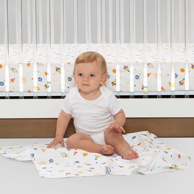 Delta Children Fitted Crib Sheets for Girls and Boys - Crib Sheet for Standard Crib and Toddler Mattresses - 28x52 Inch (Pack of 3), Space Exploration