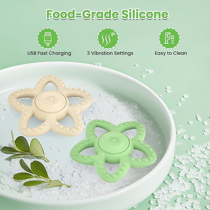 Vibrating Sensory Chew Toy - Dual Use Teethers for Babies 3-6 Months/6-18 Months & Autism Chew Toys, Baby Teething Toys with 3 Vibration Modes, Sensory Toys for Kids with Autism(Green)