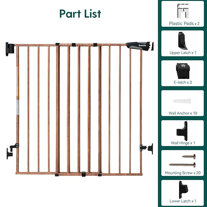 Babelio 26-43" No Bottom Bar Baby Gate for Babies, Elders and Pets, 2-in-1 Hardware Mount Dog Gate for The House, Stairs and Doorways, with Large Walk Thru Door, Brown Wood Pattern