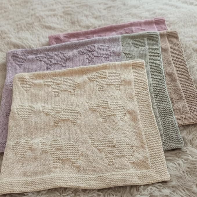 Elephant Baby Knit Blanket – 100% Cotton Soft Receiving Blanket with Cute Elephant Pattern for Newborn Infant Toddler Boy Girl, Lightweight Nursery Crib Stroller Cover Gift