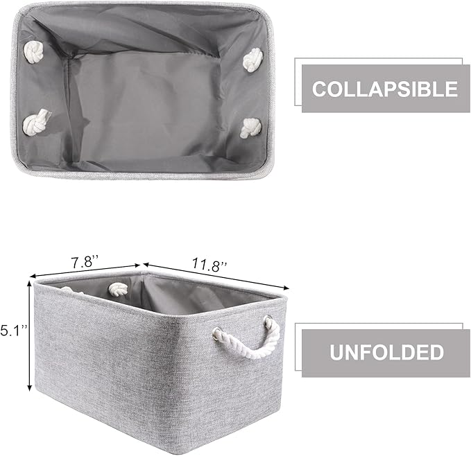 HNZIGE Small Baskets for Shelves(6pack) Fabric Storage Baskets, Empty Gift Baskets with Rope Handles, Decorative Foldable Storage Baskets for Organizing Home Closet Office (Gray, 11.8" x 7.8" x 5.1")