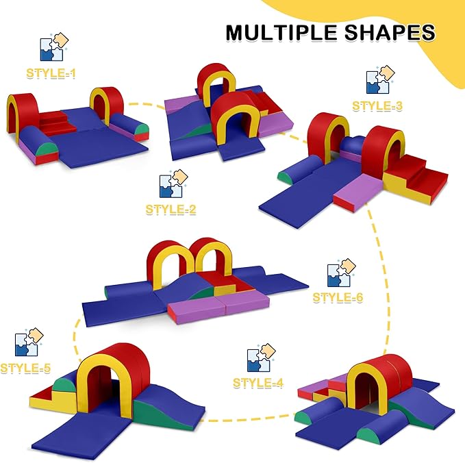 10 Piece Foam Climbing Blocks, Soft Climbing Toys for Toddlers, Lightweight Baby Climbing Gym, Indoor Baby Activity Play Set for Crawling Climbing and Sliding