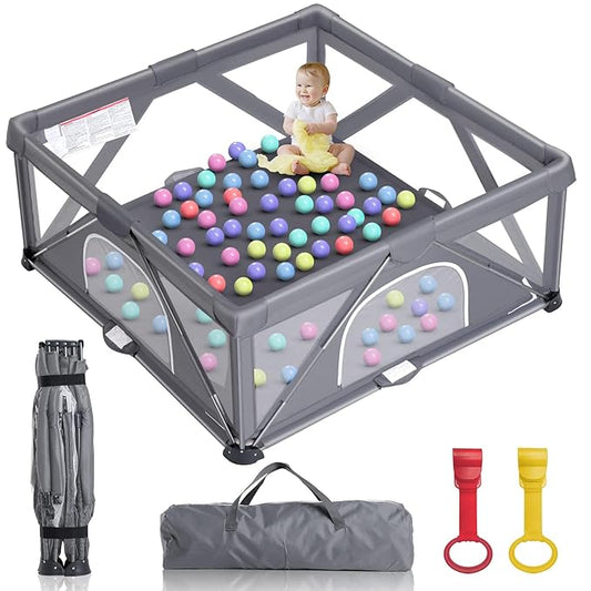 Foldable Baby Playpen, Extra Large Play Pen for Babies and Toddlers, Baby Fence Play Yard, Safety Kids Portable Playpin Indoor&Outdoor (59"X59",Dark Grey)