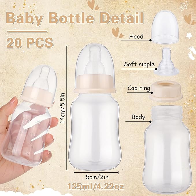 TrelaCo Bottle Chug Baby Shower Game 20 Pcs Baby Bottles Shower Favor with 1 Kraft Theme Sign for Gender Reveal Party Supplies Gifts(Beige)