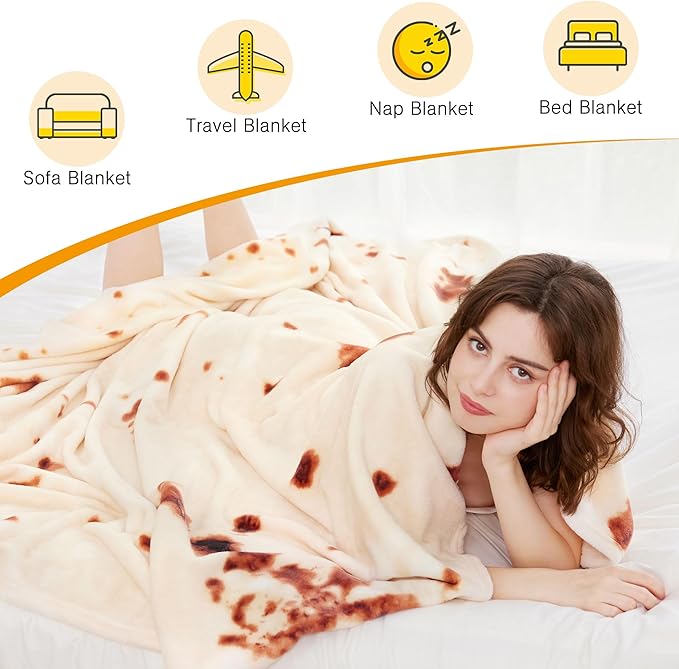 Burrito Tortilla Throw Blanket, 2.0 Double Sided Burritos Taco Tortilla Wrap Blankets for Adults Kids, Giant Funny Realistic Food Blankets, Soft Flannel Round Throw Blanket 90in