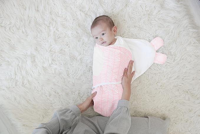 BaeBae Goods Swaddle Blankets, Set of 4, 100% Cotton, Lightweight, Breathable, Adjustable for Boys and Girls, 0-3 Months (Pink/Grey Triangles)