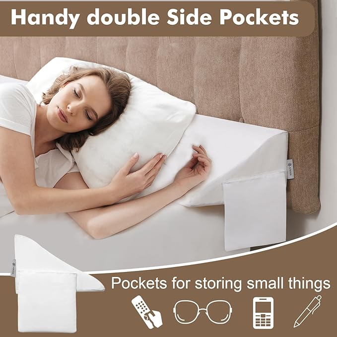 Vekkia Queen Size Bed Wedge Pillow for Headboard, Mattress Gap Filler, Bed Gap Filler to Close The Gap, Triangle Bloster Pillow (0-4.5") Between Your Headboard and Mattress, White