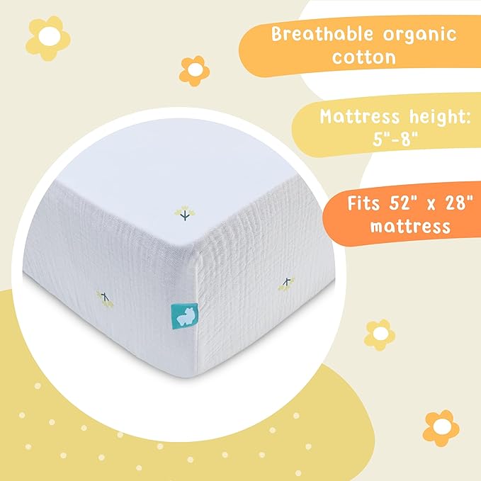 hugs & llamas | 100% Organic Cotton Muslin Fitted Crib Sheet | Premium Baby Crib Sheets for Boys & Girls Crib Fitted Sheet | Organic Crib Sheets Girl & Boy Crib Sheets Neutral | Crib Mattress Sheet