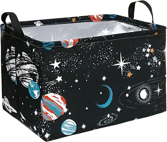 Rectangle Kids Gift Storage Basket Shelf Storage Basket Organizer Box Clothes Laundry Hamper Toys Nursery Basket Baby Laundry Basket with Handles(REC-Black Planet)