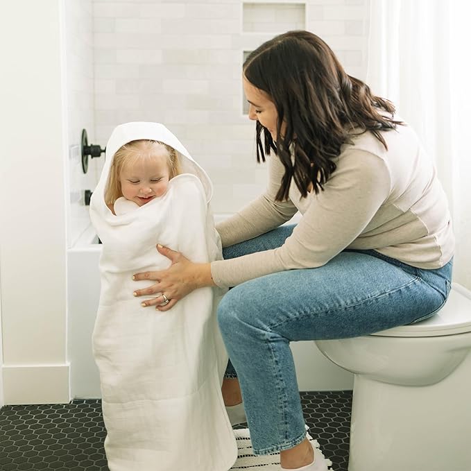 Little Unicorn Premium Hooded Bath Towel| Absorbent Cotton & Terry Blend | Larger Size, 1-6 Years (White)