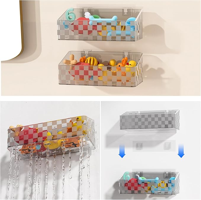Natheeph Bath Toy Storage Holder, 2 Pack Large Capacity Bath Toy Organizer for Tub Clear Baby Bathtub Toy Storage Multi Use Shower Caddy for Bathroom, Bedroom & More (Grey)