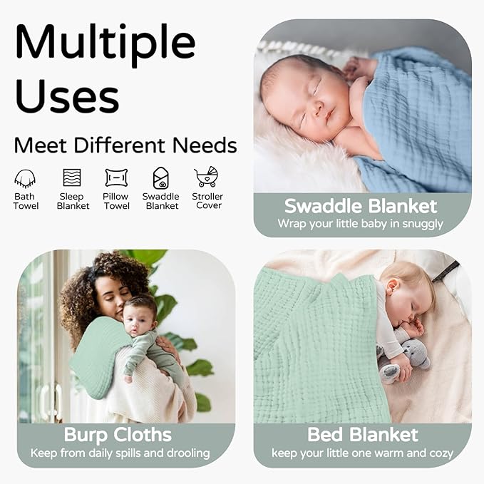 Yoofoss Hooded Baby Towels for Newborn 2 Pack 100% Muslin Cotton Baby Bath Towel with Hood for Babies, Infant, Toddler and Kids, Large 32x32Inch, Soft and Absorbent Newborn Essential