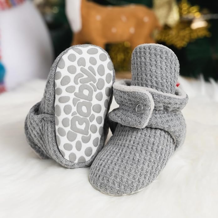 Sawimlgy Newborn Infant Baby Girl Boy Cotton Booties Stay On Sock Slippers Soft Bedroom Shoes Non-Skid Ankle Boots With Grippers Toddler Crib Warm Shoe First Walker Birthday Shower