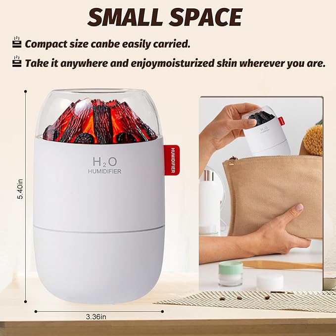 Portable Mini Humidifier for Desk Bedroom Indoor Plant, 280 ml Humidifier for Office Small Room, USB Powered Quiet Cool Mist Humidification Night Light (White)