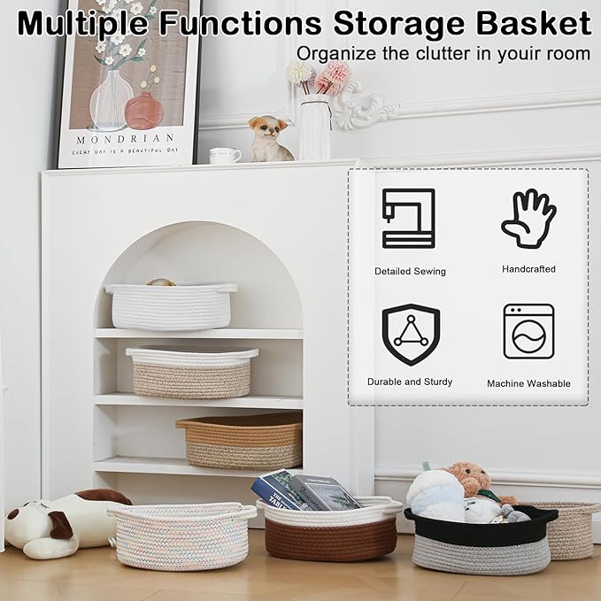 Gift Basket with Gift Bag and Ribbons,Small Rope Woven Shelf Storage,Baskets for Gifts Empty,Birthday,Shower,Decorative Organizer Box for Cat Dog Pet with Handles(Orange)