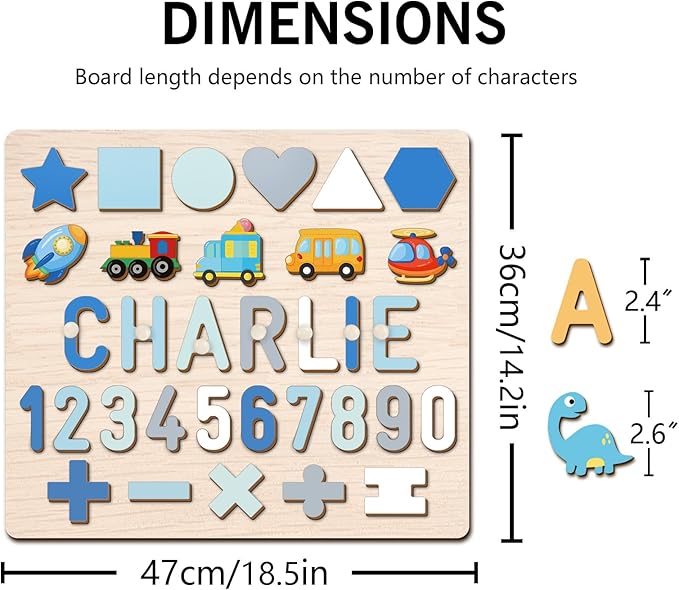 Wooden Name Puzzle for Toddlers 1-3, Alphabet Shape Number Name Puzzle for Kids Personalized Baby Gifts 1st Birthday Girl Boy Gifts, Learning Toys for Toddlers 1-3