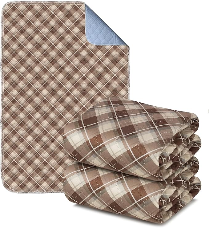 Non-Slip Bed Pads for Incontinence Washable (36" x 72"|2 Pack), Brown Grid, Waterproof Bed Pads, Bed Wetting Pads for Bed, Sofa, Floor, Resuable Underpads for Adults, Seniors, Pet
