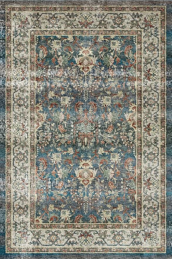 Dripex Vintage Washable Area Rug - 2x4 Indoor Door Mat Oriental Medallion Accent Throw Rug Distressed Foldable Non-Slip Low-Pile Bathroom Kitchen Rug for Entryway Laundry Room Living Room Bedroom