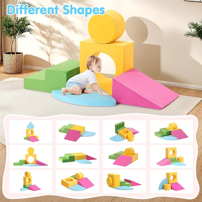 Toddler Climbing Toys Indoor, 5-Piece Colourful Foam Climbing Blocks for Toddlers 1-3 Years Old, Soft Play Climbing for Toddlers, Modular Crawling & Sliding Play Set for Home & Kindergartens
