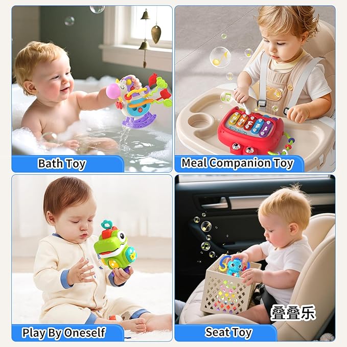4 in 1 Baby Toys for 6 to 12 to 18 Months, Infant Sensory & Stacking for 1+ Year Old, Busy Cube Toys for Babies 6 - 12 Months, Piano Xylophone Musical Travel Toys, Christmas Birthday Gifts for 1 - 2