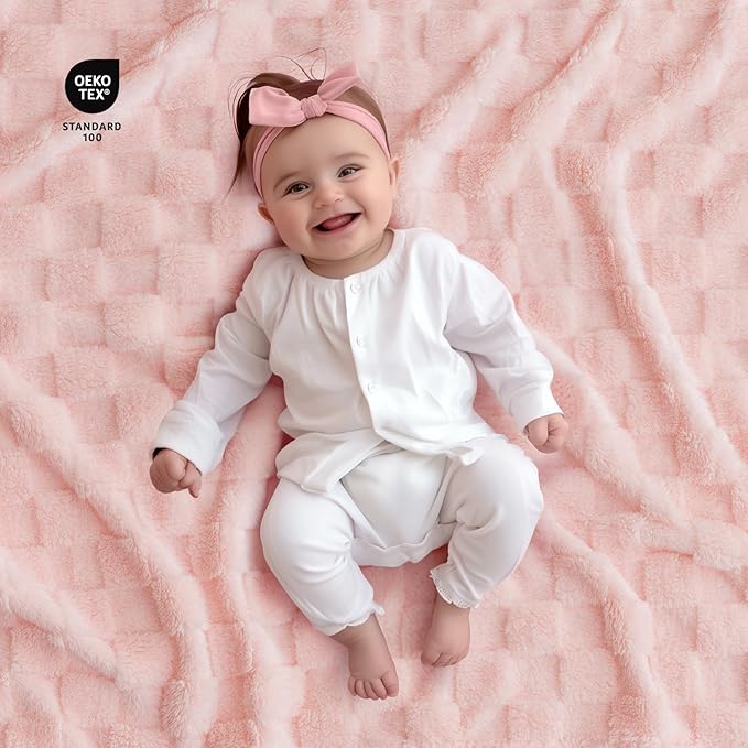 Checkered Baby Blankets Double-Sided Fleece Plush Baby Blankets for Girls, Lightweight Soft Cozy and Warm Newborn Receiving Throw for Bed, Crib, Couch, Sofa 30 x 40 Inches, Pink