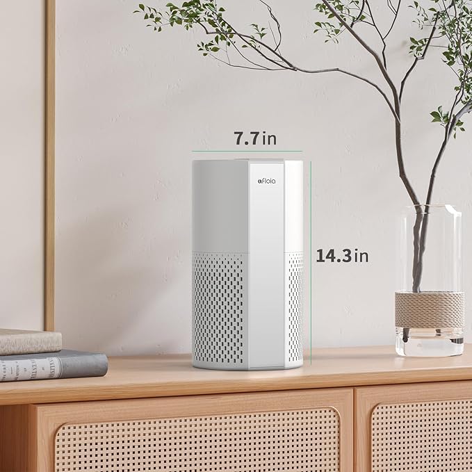 Afloia Air Purifier for Home, 4-in-1 Washable Filter for Allergies, Covers Up to 1076 ft², Quiet Operation, Auto Shut-Off & Night Light, Removes Pet Dander, Pollen, Dust, Mold, and Smoke, White