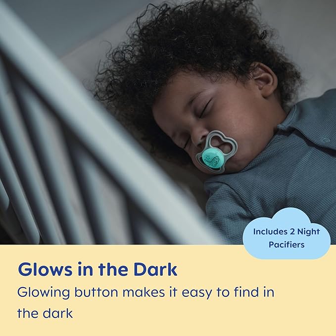 MAM Air Night Baby Pacifiers for Sensitive Skin, Glows in The Dark, 2 Count, 6-16 Months, Girl