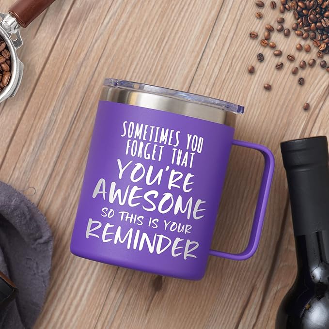 NOWWISH Inspirational Gifts for Women Wife, Sometimes You Forget You're Awesome Coffee Mug, Birthday Mothers Day for Mom Daughter Wife, 14Oz Purple