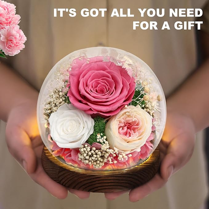 Lujechii Forever Flowers,Flowers for Delivery Prime.Birthday Gifts for Women,Moms, Lovers, Friends, Anniversaries, Preserved Flowers Unique Flower Gifts, Graduation Flower Bouquets (Pink Roses)