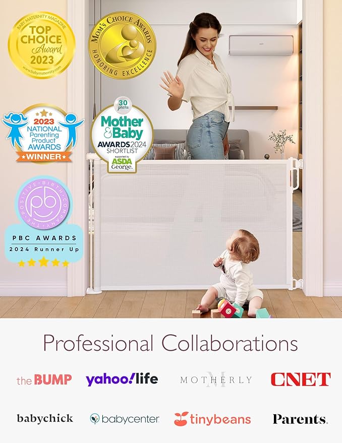 Momcozy Retractable Baby Gate, 33" Tall, Extends up to 55" Wide, Child Safety Baby Gates for Stairs, Doorways, Hallways, Indoor, Outdoor