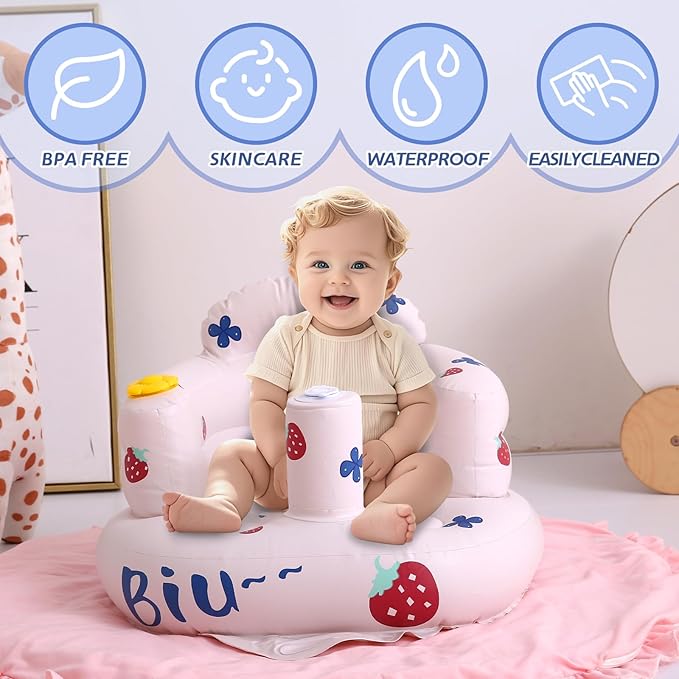Coolcandy Inflatable Baby Seat for 3-36 Months, Toddler Baby Chair Built-in Air Pump, Supportive Sit-Up Chair, Portable & Load-Capable, Ideal for Learning sit, Feeding & Entertaining