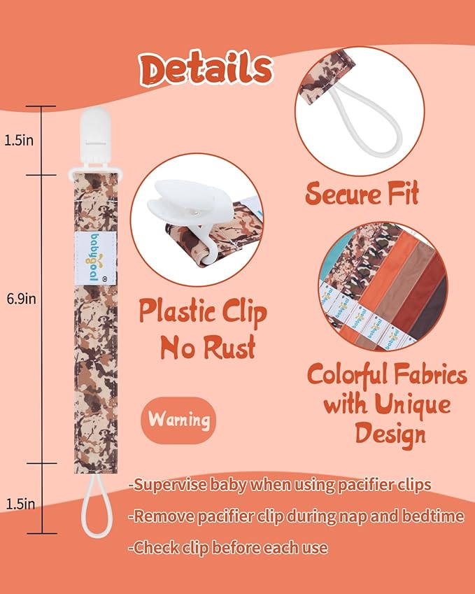 Babygoal Pacifier Clips 8 Pack, Pacifier Holder Clips for Baby Boys and Girls Fits for Most Pacifier, Binkie Styles & Baby Teethers & Toys and Gift-Neutral Color 8PS46-B