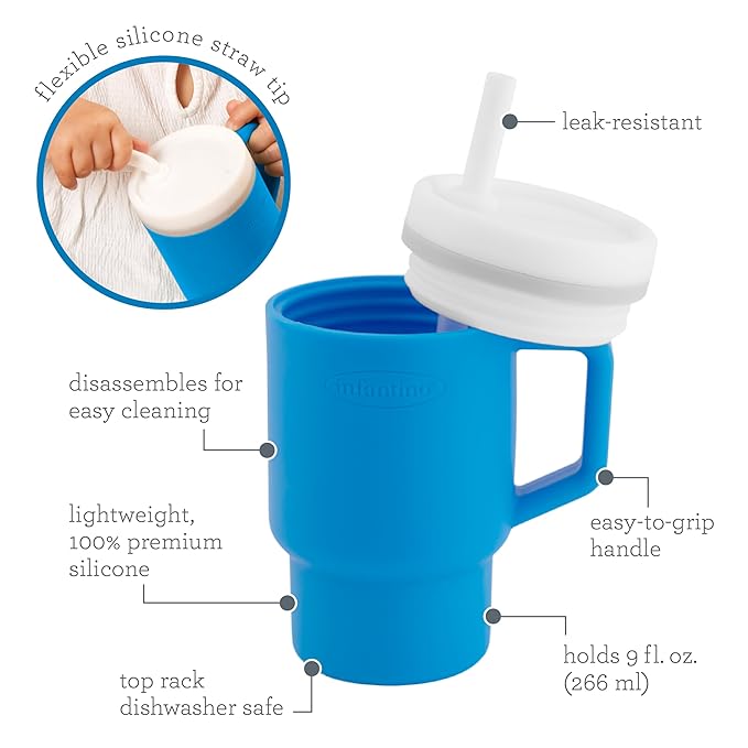 Infantino My 1st Tumbler – Adorable Miniature Tumblers with Leak-Resistant Straw and Toddler-Friendly Handle, Encourages Hydration, Easy to Clean, 9 fl. oz, 2 Pack, Lilac & Ocean
