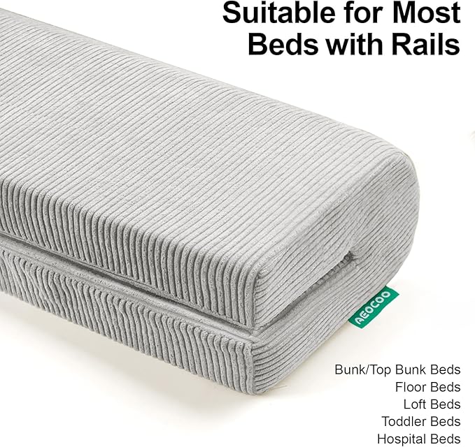 Bed Rail Bumpers Protector, Hospital Bed Rails Padding, Loft Beds and Bunk Beds Bumpers Protector, Premium Soft Memory Foam - Anti-Bump | Fall Prevention, 70x14x20cm, Gray
