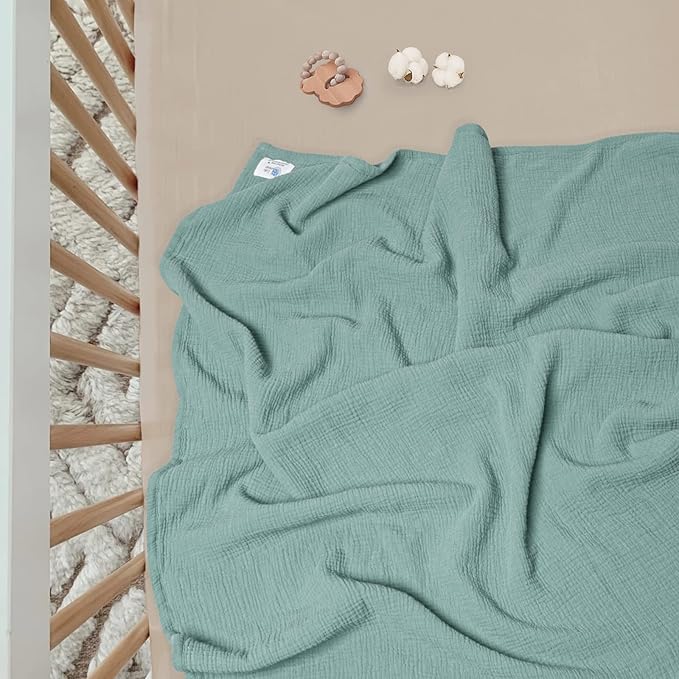 Lulu moon Muslin Baby Blanket Quilt - Crib Blanket for Toddlers 47"× 47" Sage
