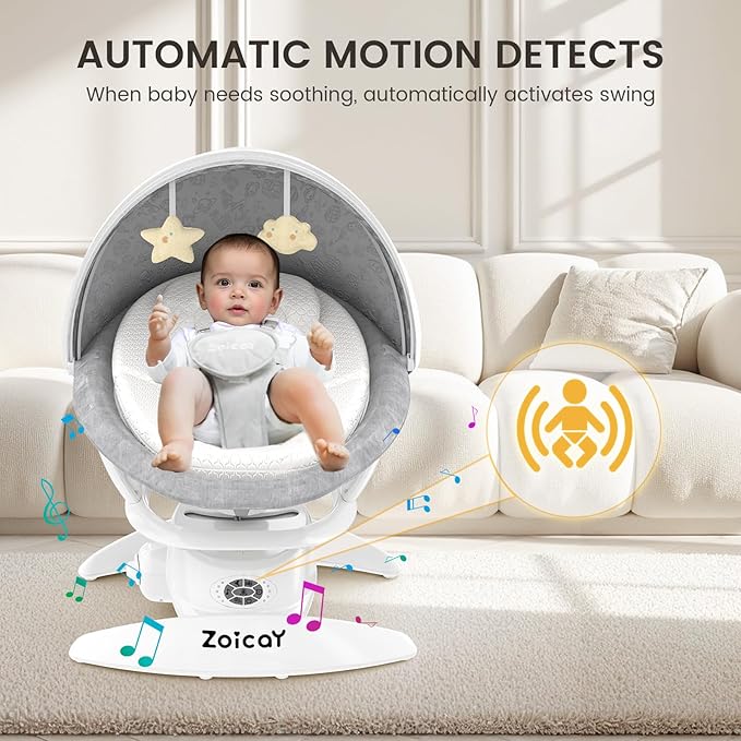 3-in-1 Baby Swing for Infants with Motion Detection, Electric Baby Swing with 3 Swing Modes, 12 Lullabies & 5-Speeds & Removable Swing Seat, BT Enabled & 360Β°Rotating Seat and Manual Remote, White