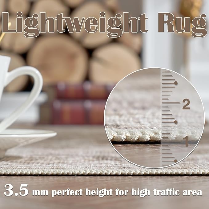 jinchan Runner Rug 2x5 Washable Hallway Rug Vintage Traditional Floor Cover Thin Taupe Multi Distressed Floral Indoor Mat for Kitchen Bathroom Bedroom Living Room