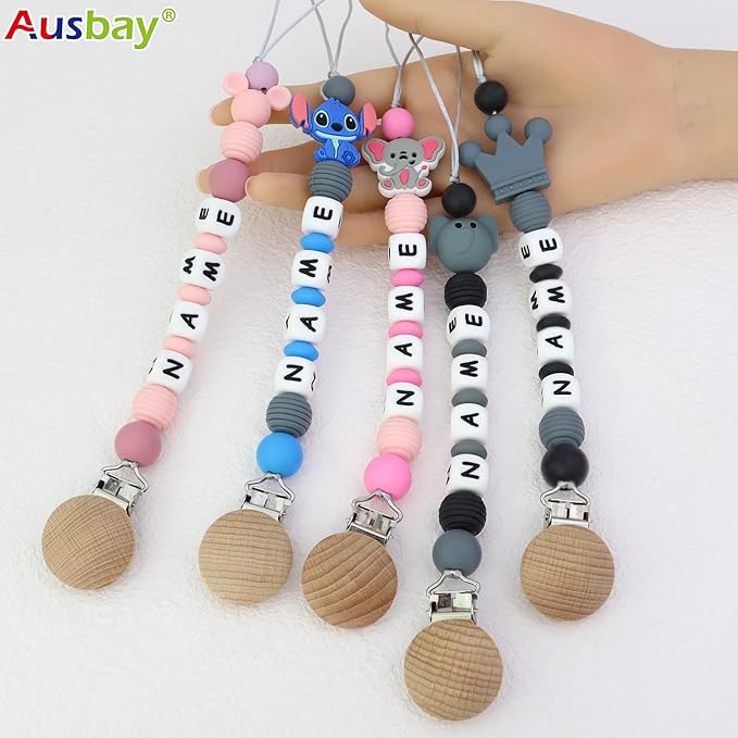 Personalized Pacifier Clip with Name and Customizable Teether Rattle (Colorful)