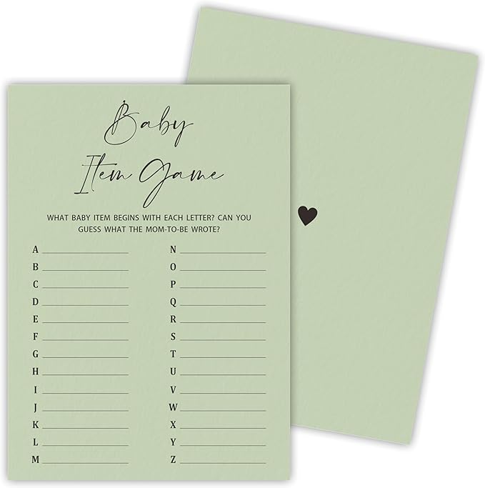 30 Pcs Minimalist Green Baby Shower Game Cards, Baby Shower Games, Gender Reveal Party Supplies - A03
