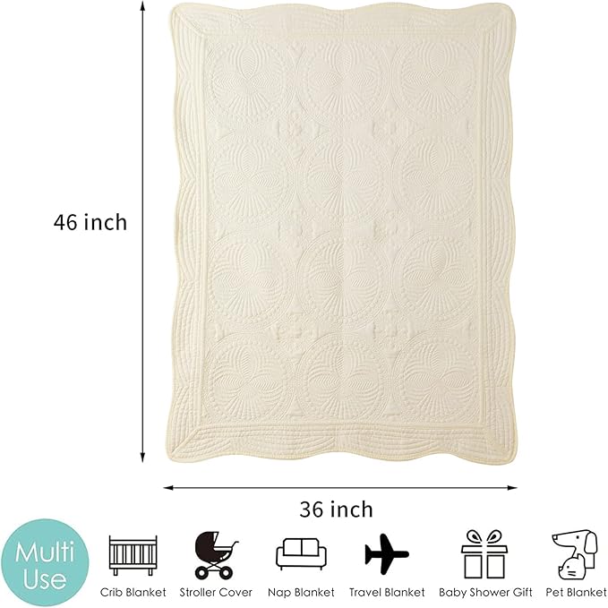MONOBLANKS Baby Quilt Personlized Monogram Lightweight Embossed Scalloped Throw Blanket Four Seasons (Light Yellow)