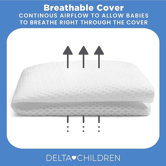 Delta Children Breathable Crib Mattress Pad Cover - Make Every Crib Mattress Breathable, Elastic Edges for Secure, Universal Fit - Machine Washable - 1 Pack, White