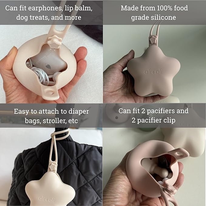 Ali+Oli BPA-Free Silicone Pacifier Holder Case (2-pk) Diaper Bag Accessory Newborn Travel Baby Pacifier Pouch (Blush-Sand)