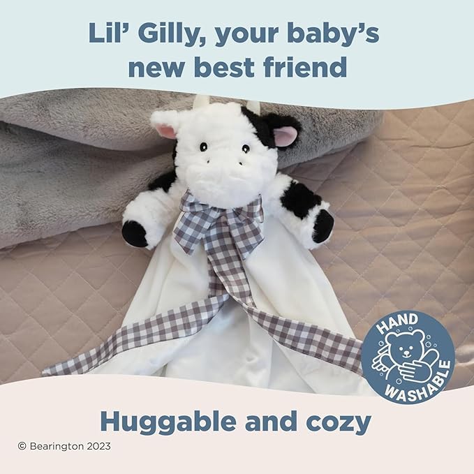 Bearington Lil' Gilly 18 Inch Cow Loveys for Babies - Security Blanket for Babies - Lovies Security Blanket with Stuffed Animal - Cow Lovey