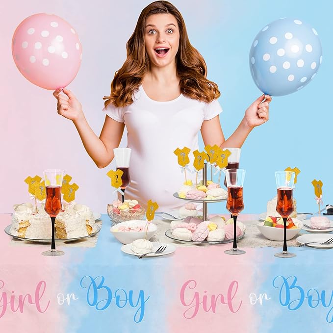 Gatherfun Gender Reveal Party Supplies Disposable Tablecloth Plastic Waterproof Table Cover for Boy or Girl Gender Reveal Party Baby Shower Birthday Decorations, 3 Pack 54X108inch